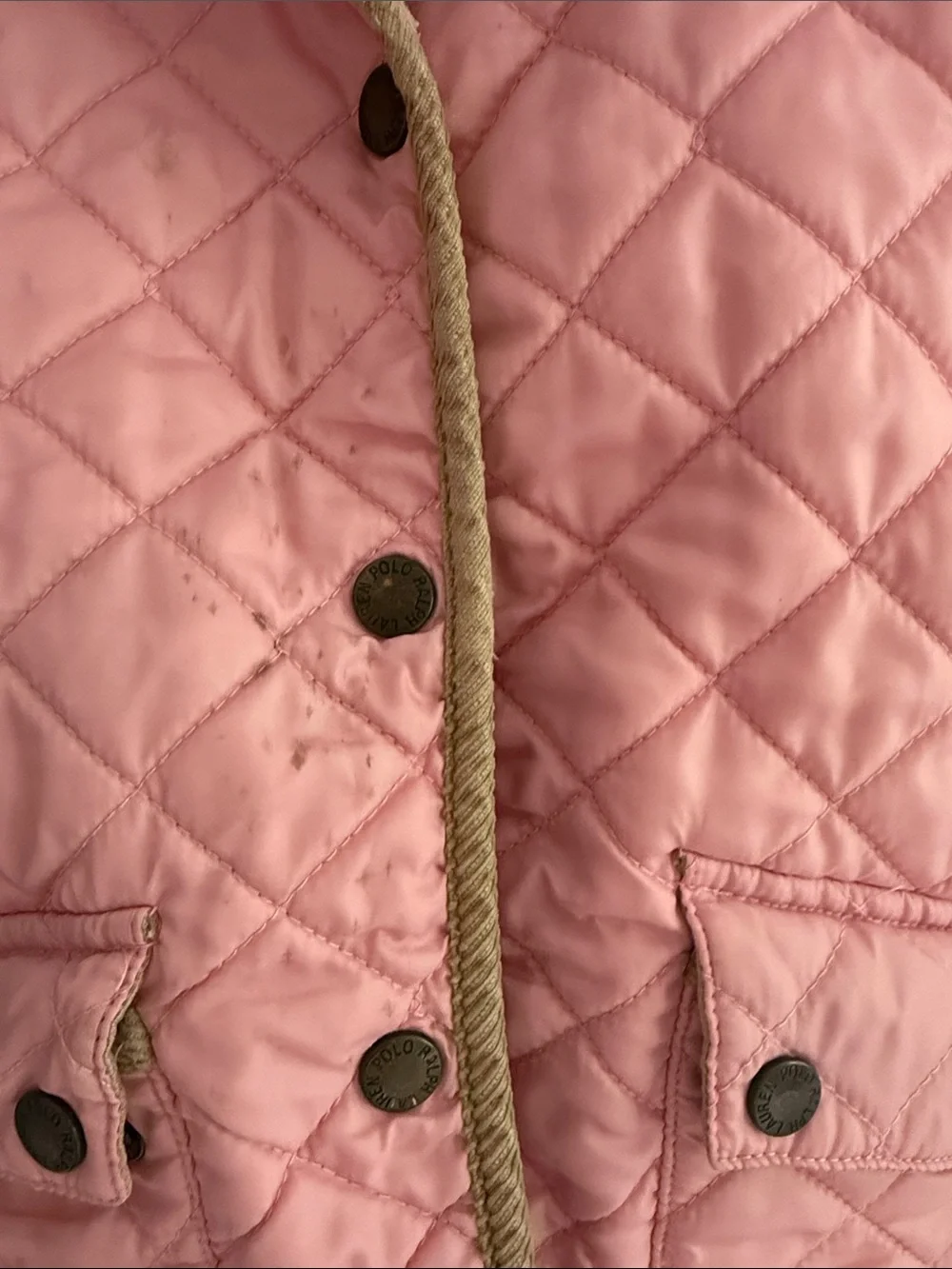 Ralph Lauren Pink Quilted Barn Jacket with Corduroy Trim 2T